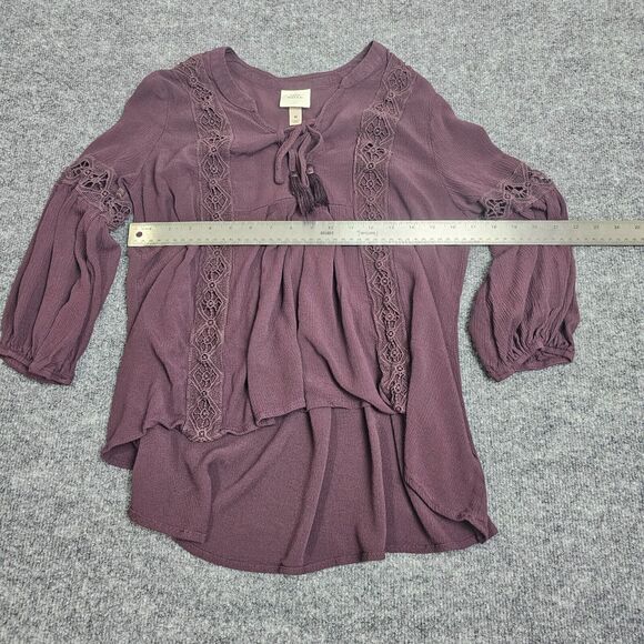 Knox Rose Womens Size M Peasant Bohemian Boho Blouse Top Front Tie Lace - Picture 8 of 11